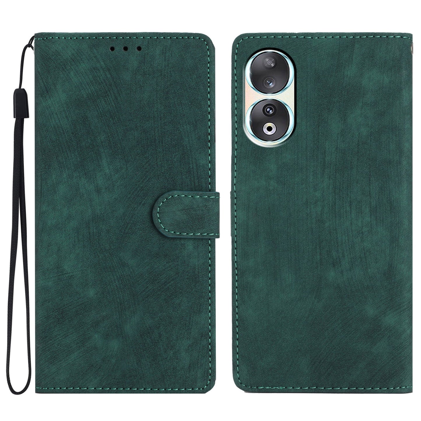 For Honor 90 Case Solid Color Skin-touch Phone Leather Wallet Drop-proof Cover