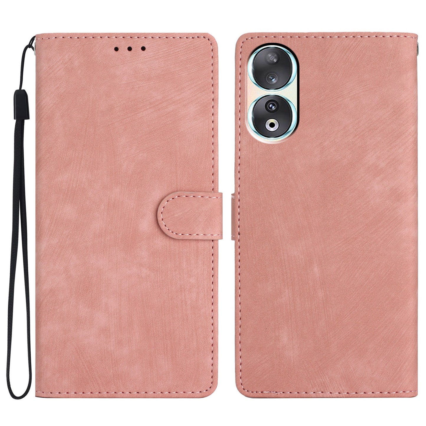 For Honor 90 Case Solid Color Skin-touch Phone Leather Wallet Drop-proof Cover
