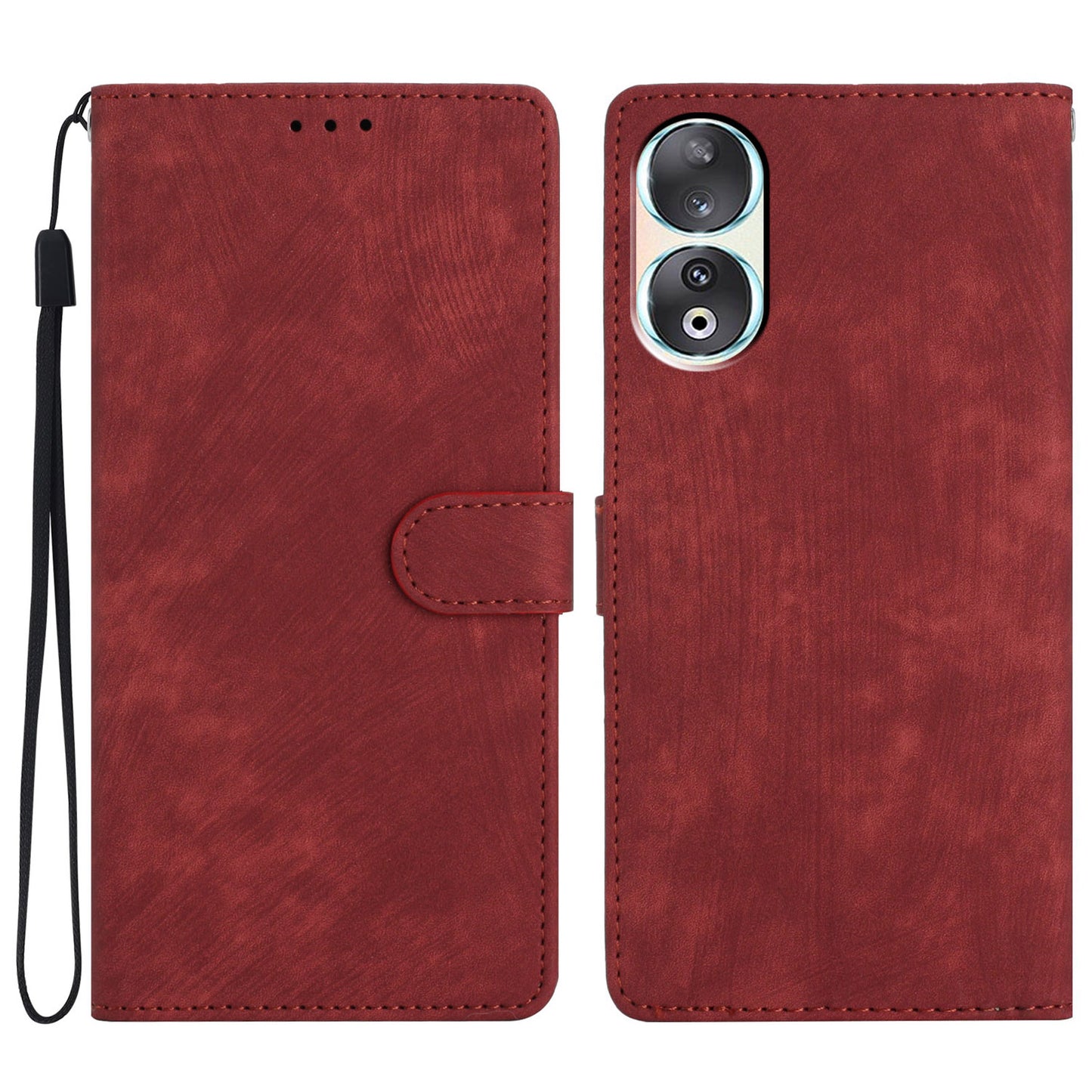 For Honor 90 Case Solid Color Skin-touch Phone Leather Wallet Drop-proof Cover