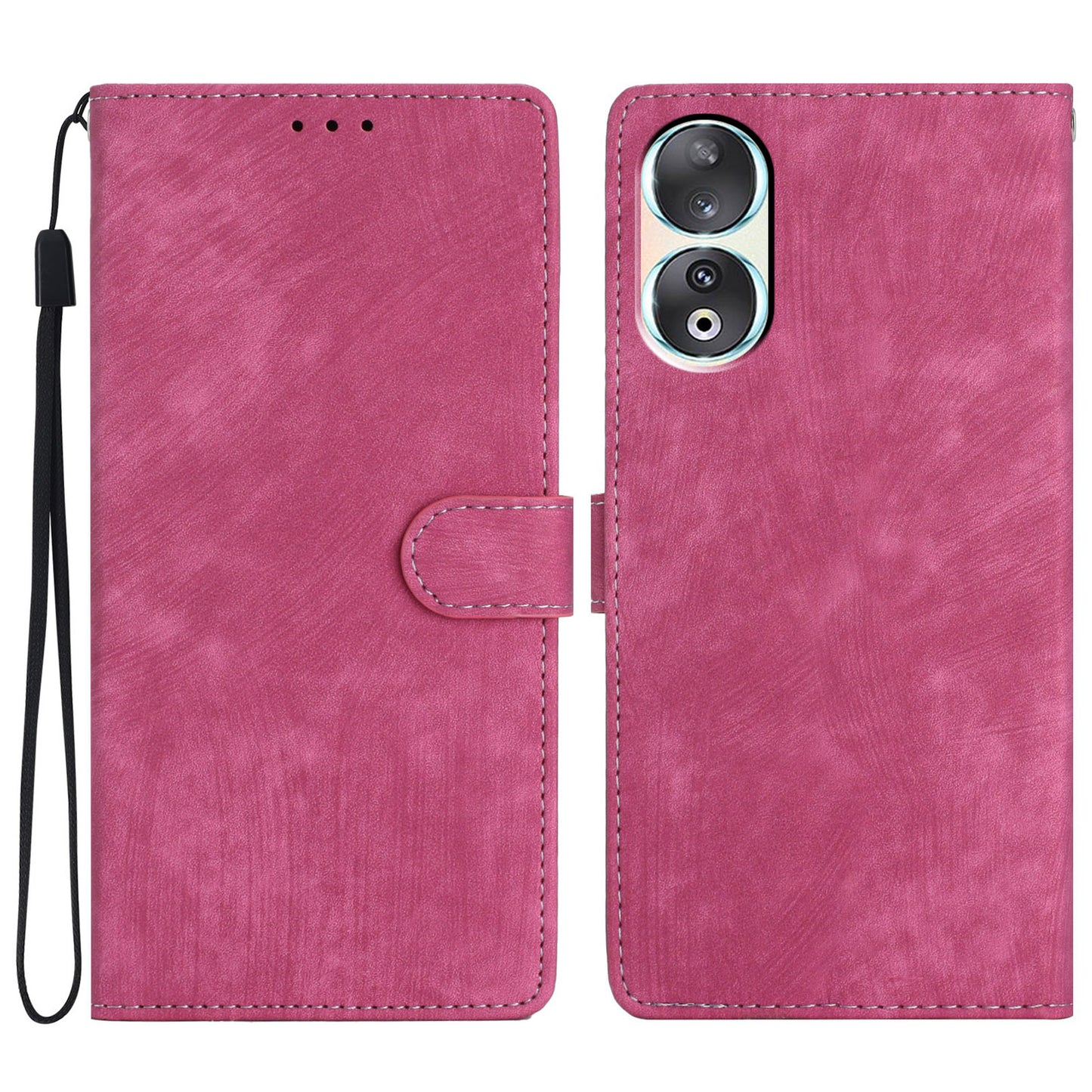 For Honor 90 Case Solid Color Skin-touch Phone Leather Wallet Drop-proof Cover