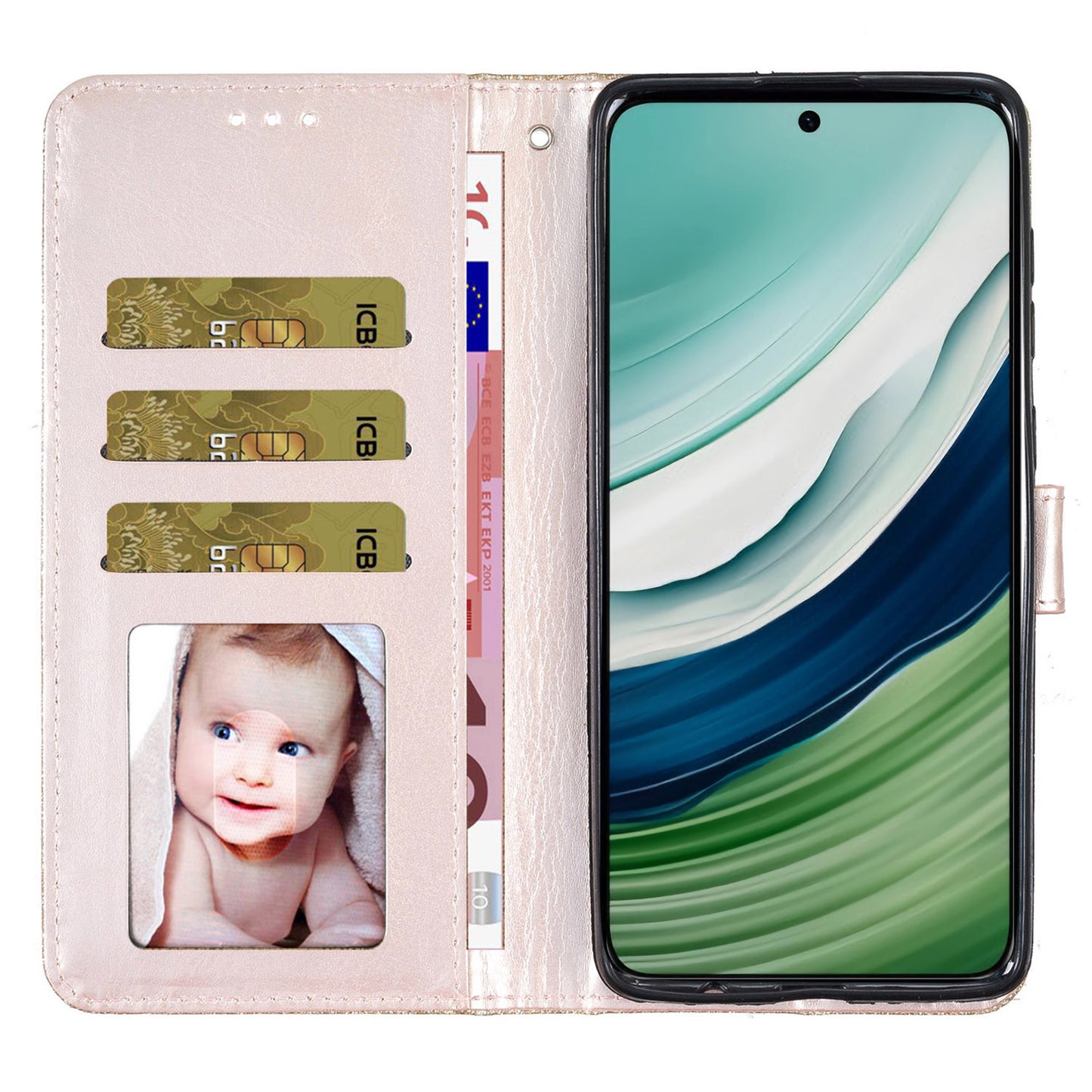 For Huawei Mate 60 Pro Glittery PU Leather Phone Case Anti-fall Wallet Stand Cover