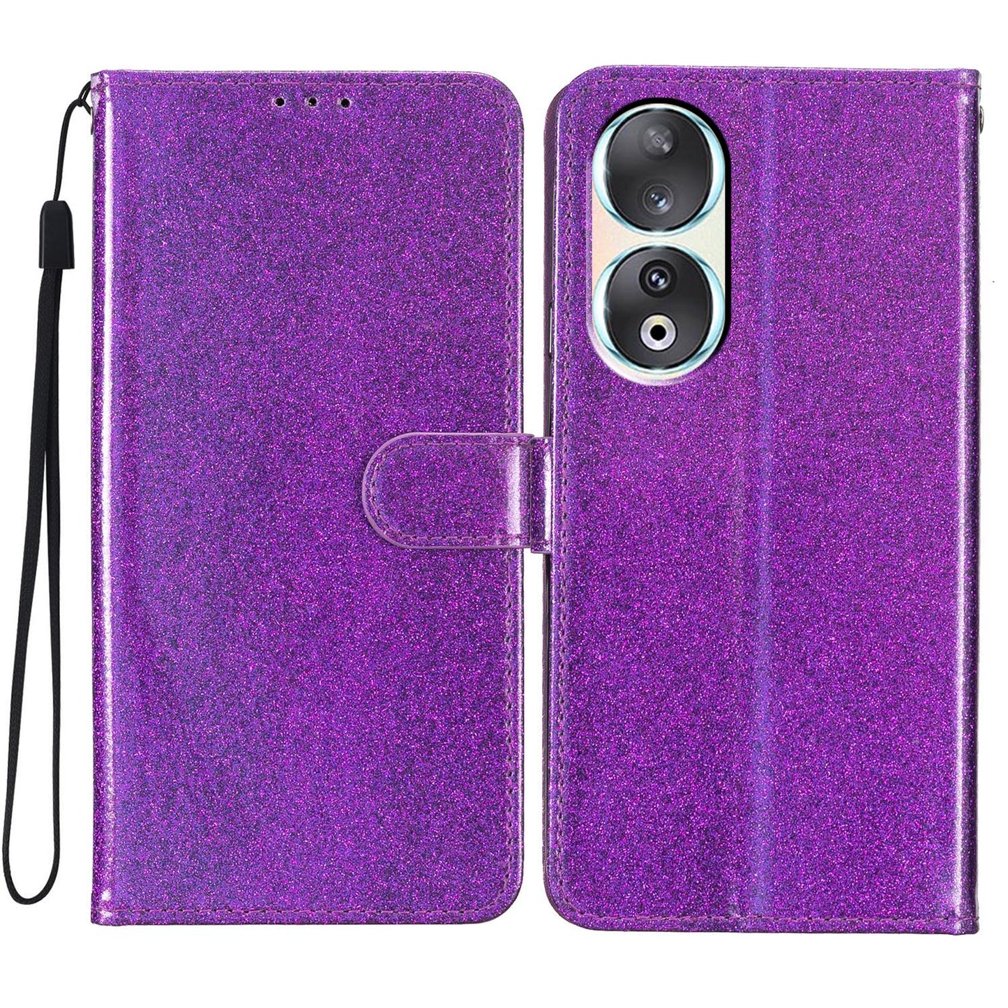 For Honor 90 Glittery PU Leather Wallet Stand Case Shockproof Phone Cover