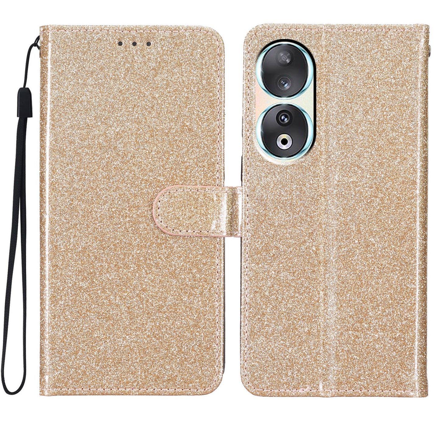 For Honor 90 Glittery PU Leather Wallet Stand Case Shockproof Phone Cover