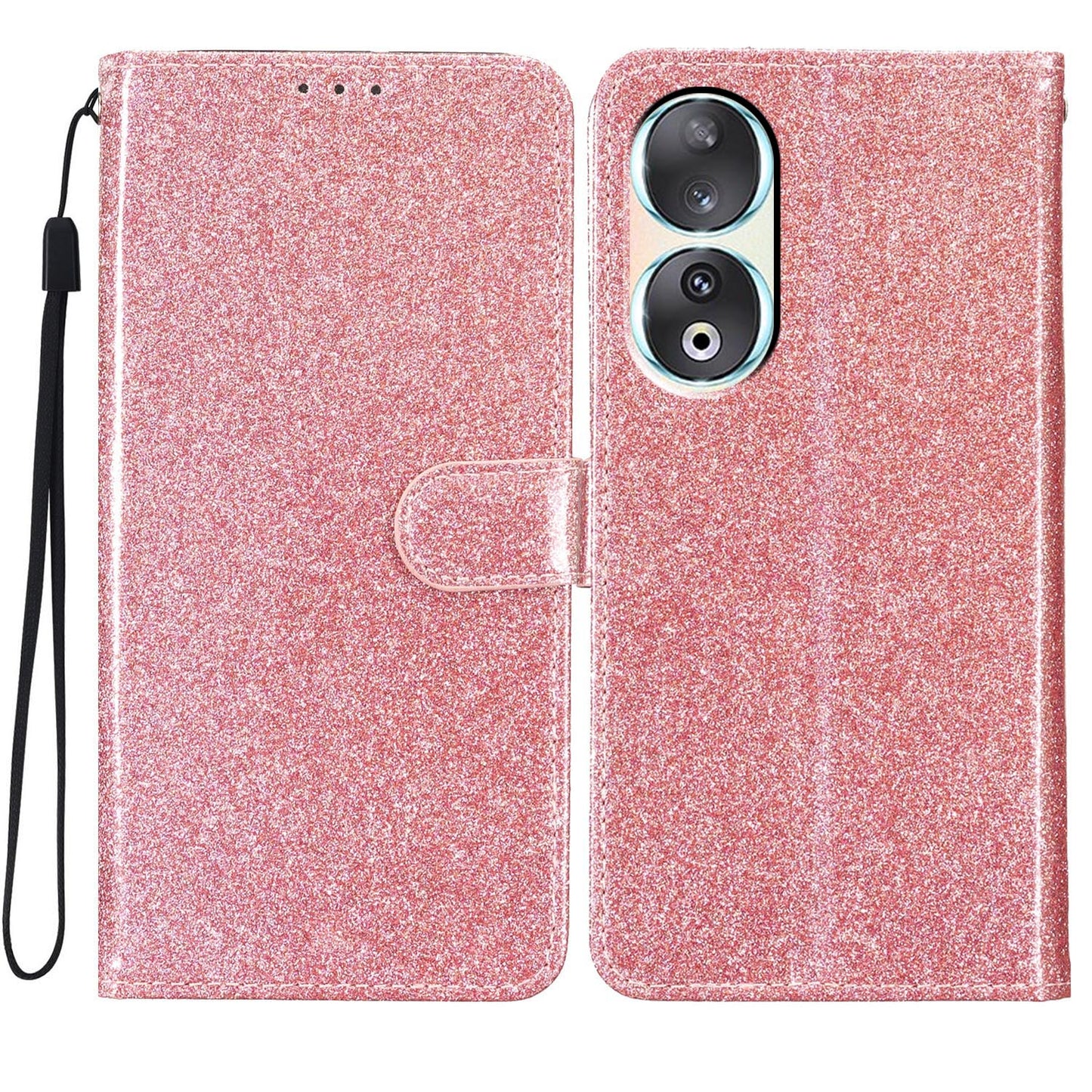 For Honor 90 Glittery PU Leather Wallet Stand Case Shockproof Phone Cover