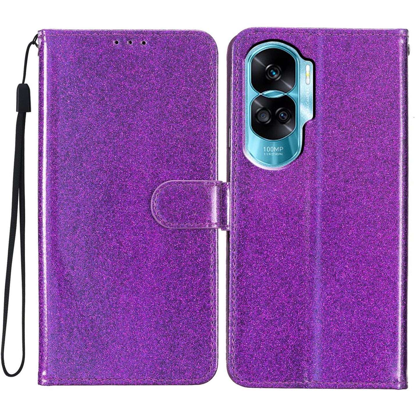 For Honor 90 Lite 5G / X50i 5G Case Stand Glittery PU Leather Protective Phone Cover with Wallet