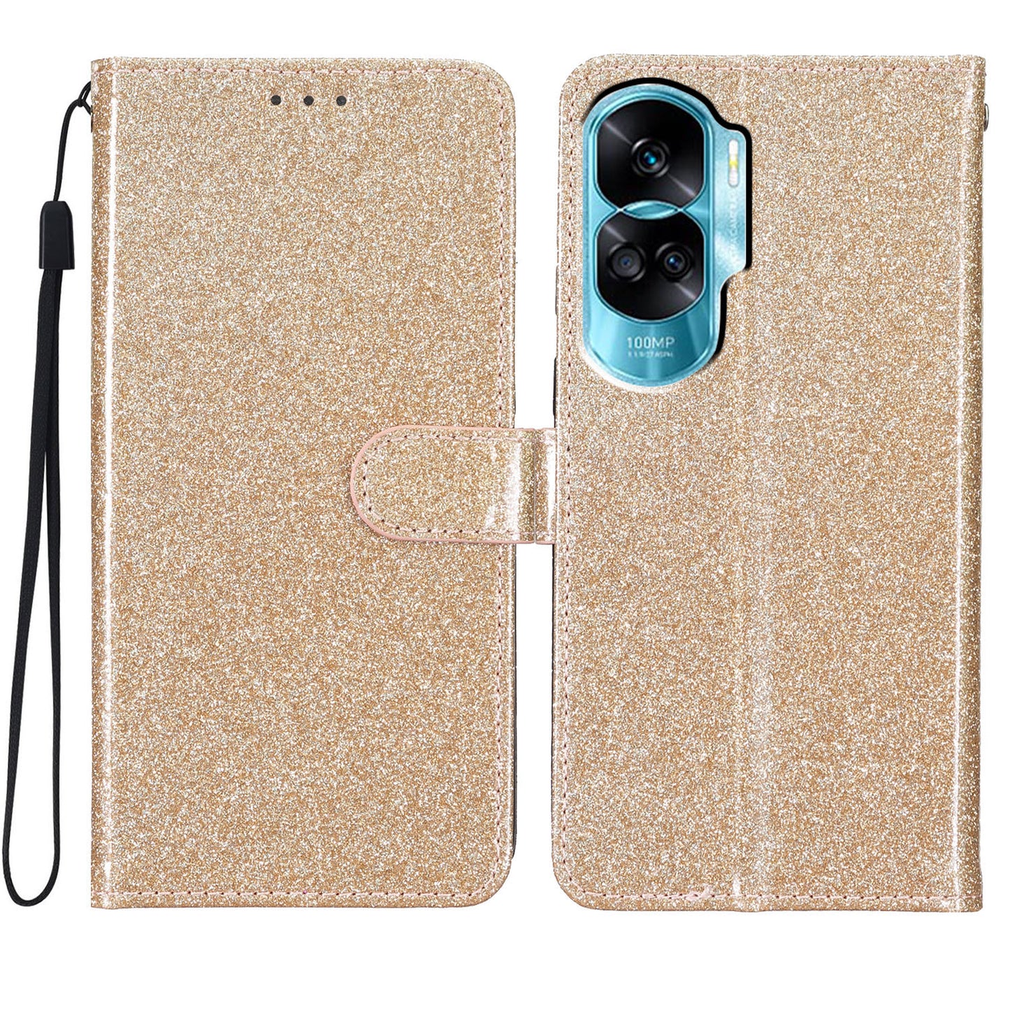 For Honor 90 Lite 5G / X50i 5G Case Stand Glittery PU Leather Protective Phone Cover with Wallet