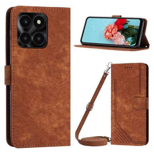 For Honor X6a 4G Case Crossbody PU Leather Phone Cover with Wallet Stand