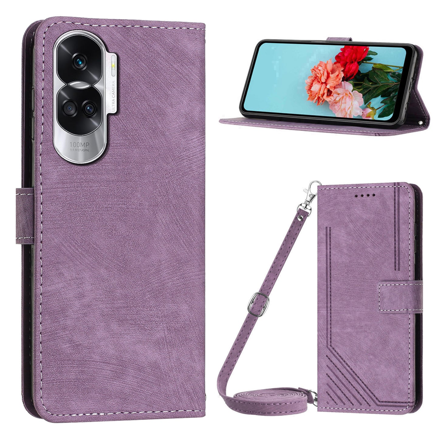 For Honor 90 Lite 5G / X50i 5G Case Wallet Leather Phone Cover with Shoulder Strap
