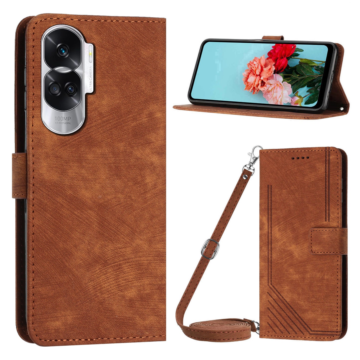 For Honor 90 Lite 5G / X50i 5G Case Wallet Leather Phone Cover with Shoulder Strap
