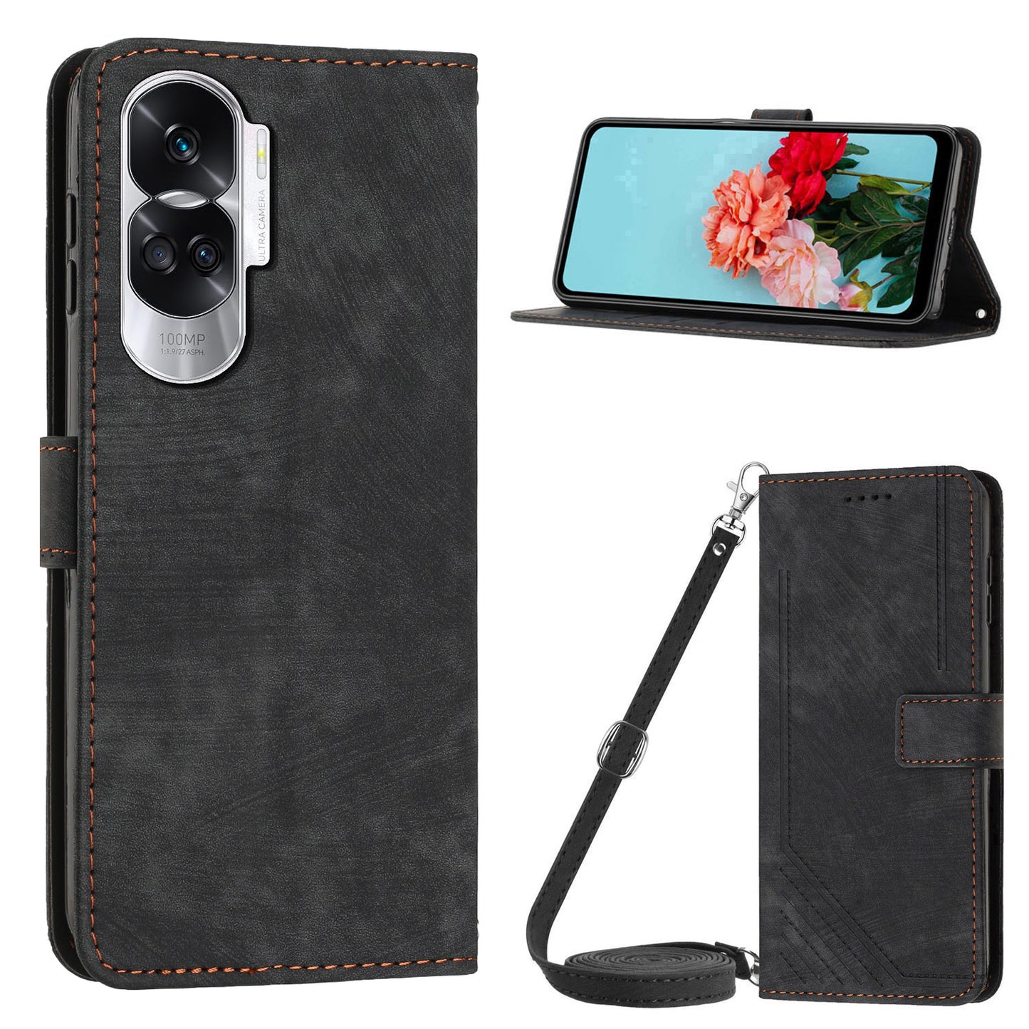For Honor 90 Lite 5G / X50i 5G Case Wallet Leather Phone Cover with Shoulder Strap