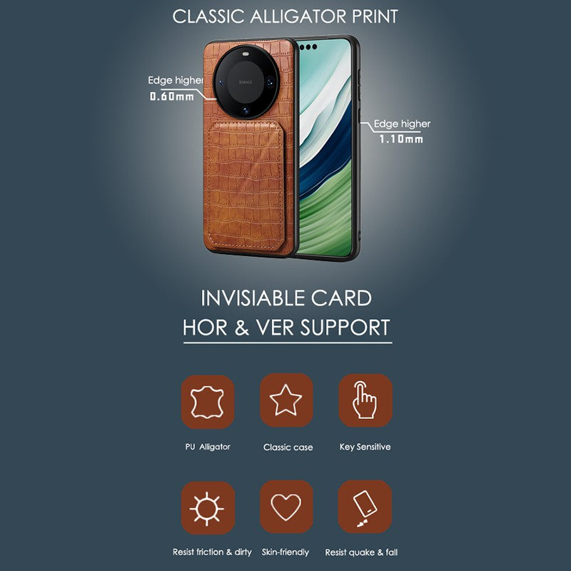For Huawei Mate 60 Pro / 60 Pro+ Case Card Holder Crocodile Texture PU Leather+PC+TPU Phone Cover