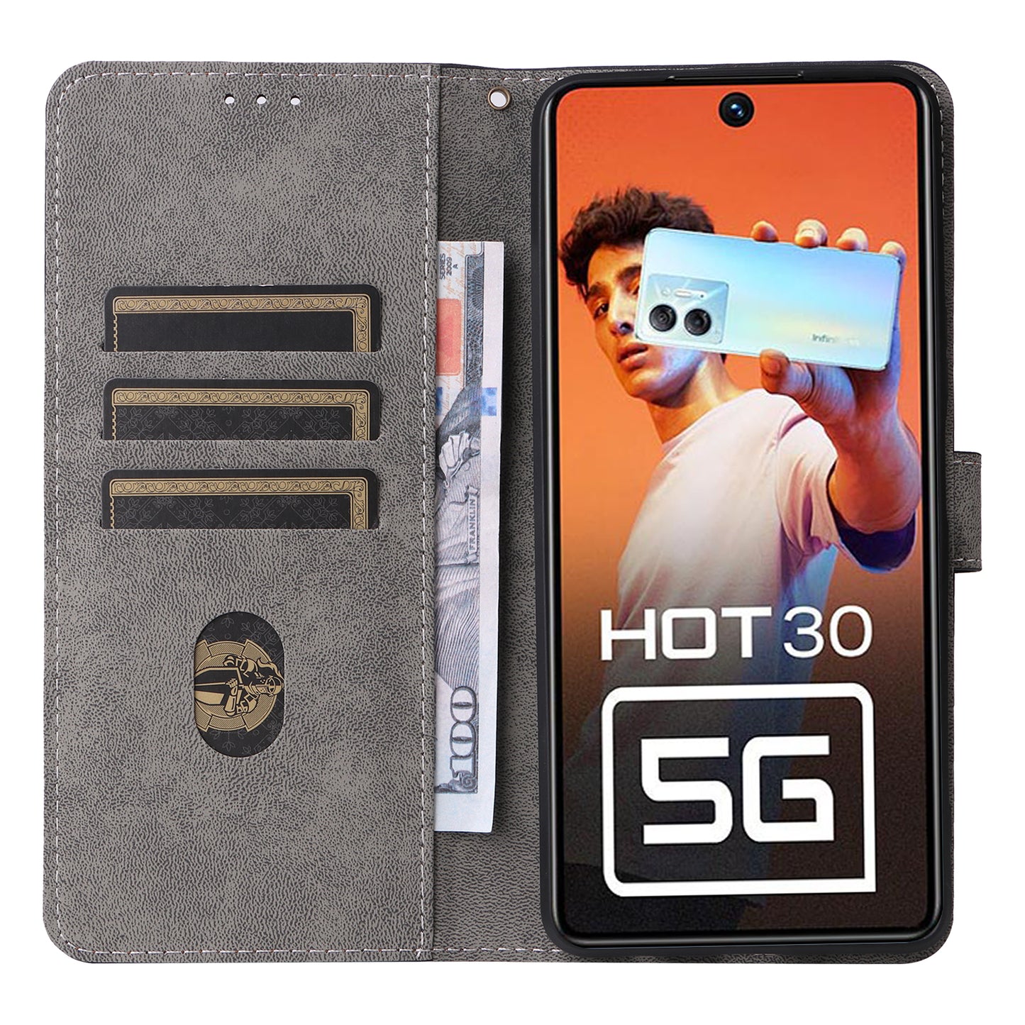 For Infinix Hot 30 5G / X6832 Anti-Scratch Phone Case PU Leather Stand Cover RFID Blocking Wallet Shell with Strap