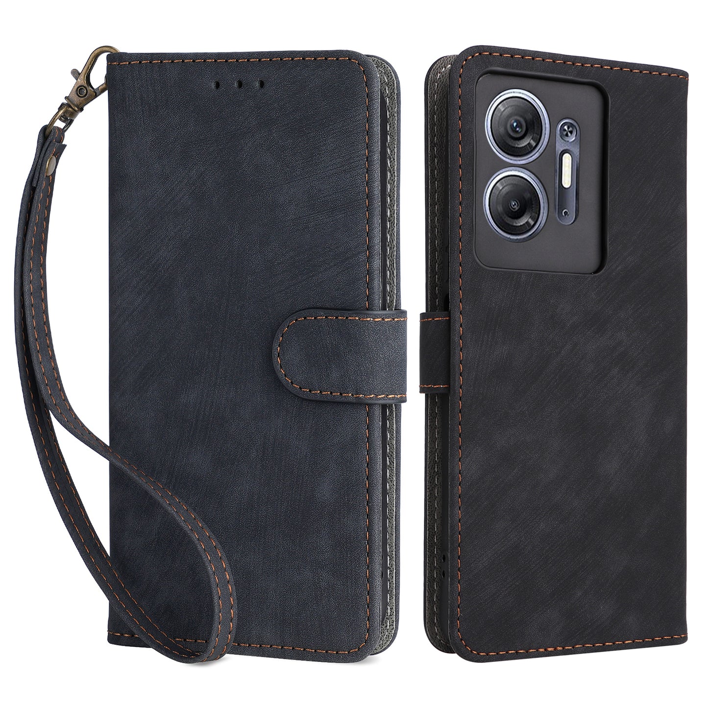 For Infinix Hot 30 5G / X6832 Anti-Scratch Phone Case PU Leather Stand Cover RFID Blocking Wallet Shell with Strap