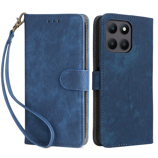 For Honor X6a 4G Phone Cover RFID Blocking Wallet Shell Anti-Scratch PU Leather Stand Phone Case with Strap