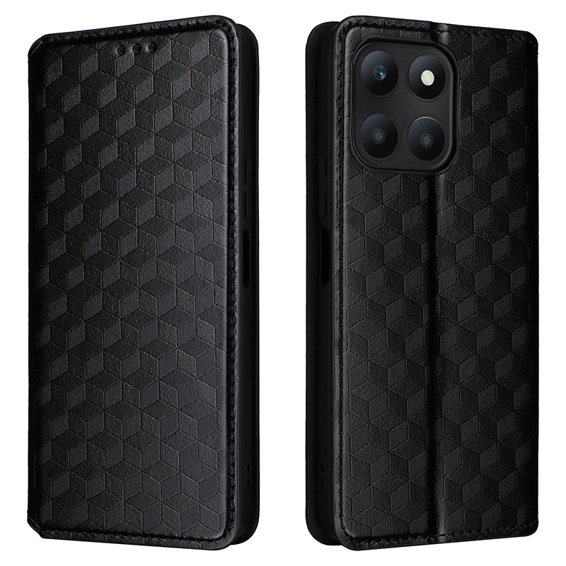 For Honor X6a 4G Slim-Fit PU Leather Stand Cover Rhombus Imprinted Wallet Phone Case Shell