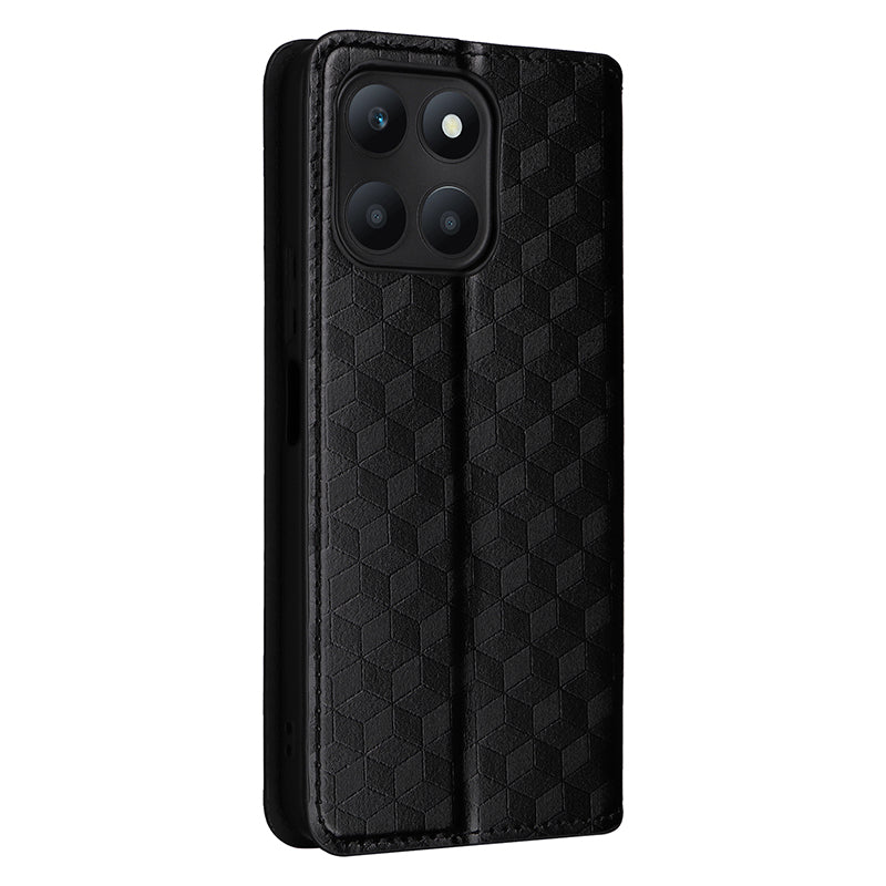 For Honor X6a 4G Slim-Fit PU Leather Stand Cover Rhombus Imprinted Wallet Phone Case Shell