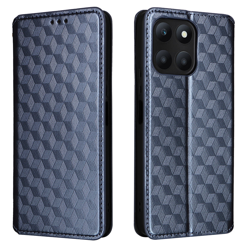 For Honor X6a 4G Slim-Fit PU Leather Stand Cover Rhombus Imprinted Wallet Phone Case Shell