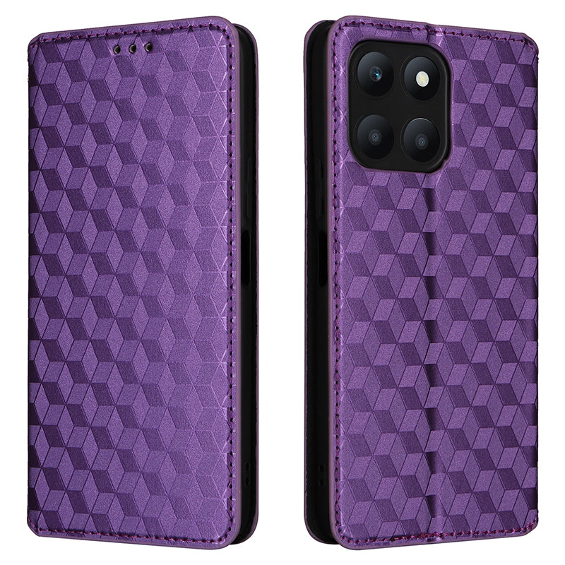 For Honor X6a 4G Slim-Fit PU Leather Stand Cover Rhombus Imprinted Wallet Phone Case Shell
