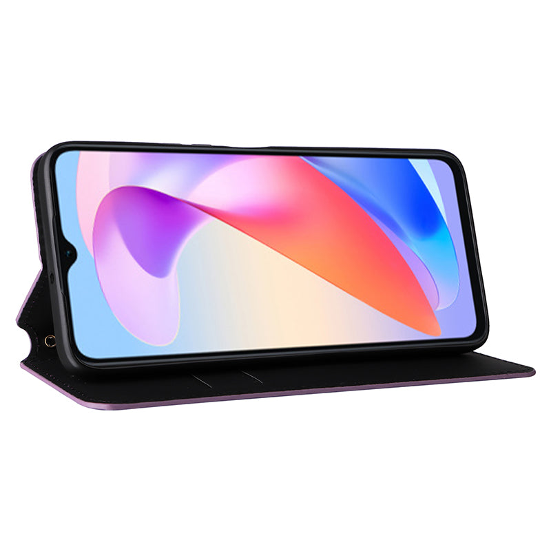 For Honor X6a 4G Slim-Fit PU Leather Stand Cover Rhombus Imprinted Wallet Phone Case Shell