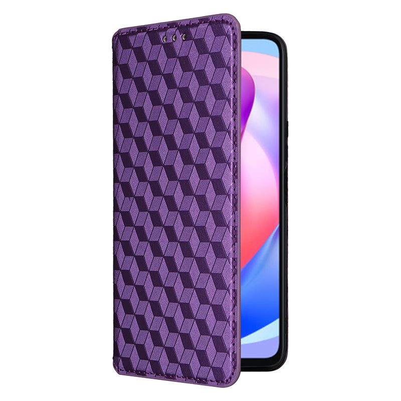 For Honor X6a 4G Slim-Fit PU Leather Stand Cover Rhombus Imprinted Wallet Phone Case Shell
