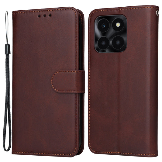 For Honor X6a 4G Case Calf Texture Wallet Stand PU Leather Cell Phone Cover