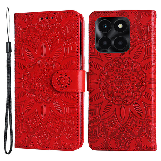 For Honor X6a 4G Case PU Leather Sunflower Imprinted Phone Cover Wallet Stand Shell