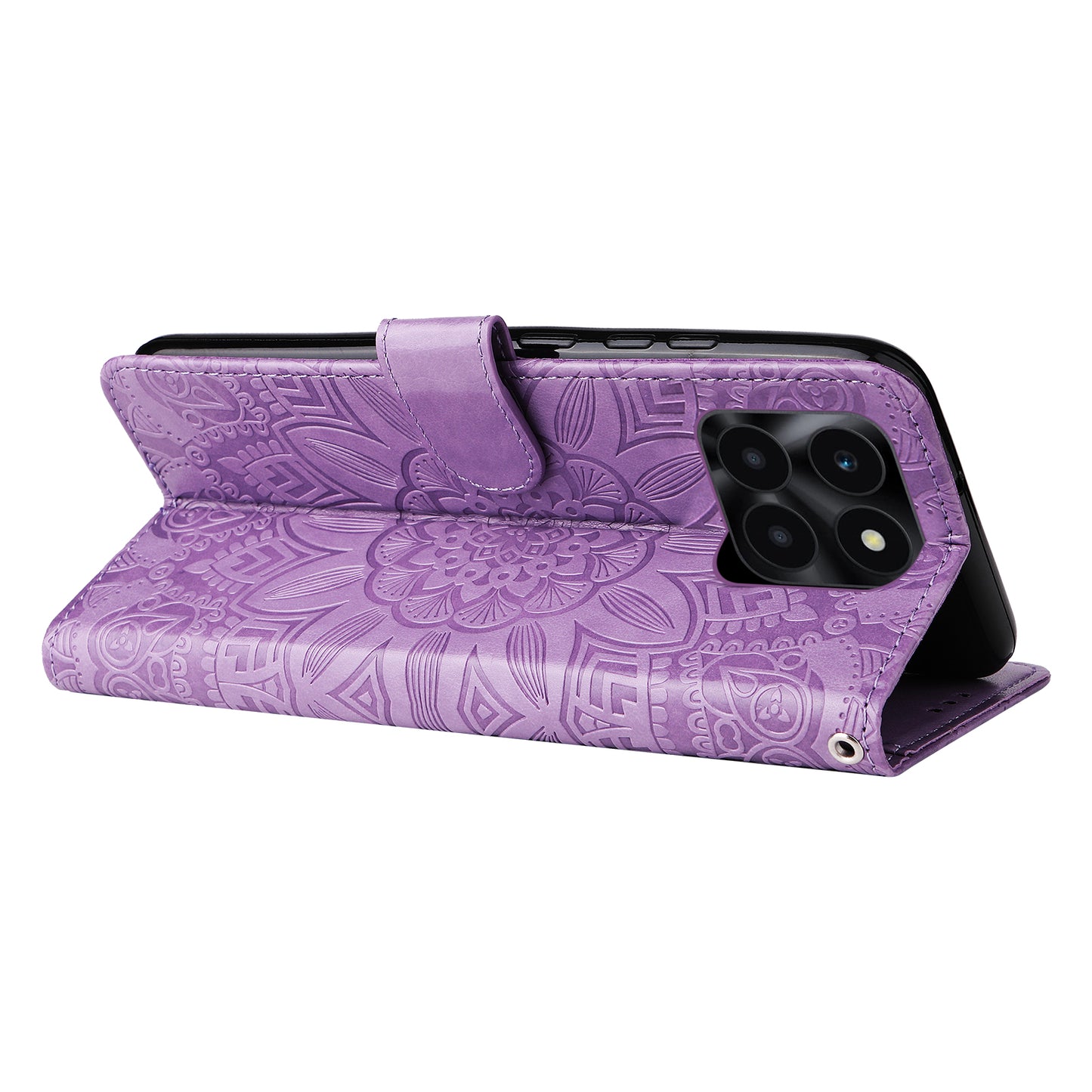 For Honor X6a 4G Case PU Leather Sunflower Imprinted Phone Cover Wallet Stand Shell