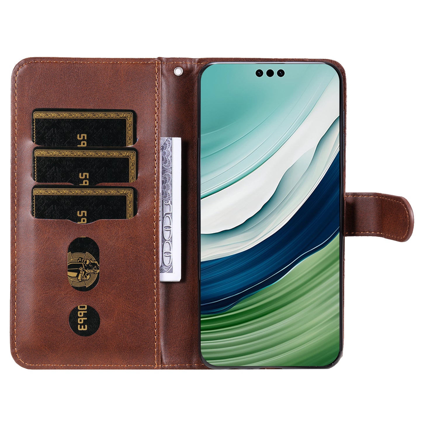 For Huawei Mate 60 Pro Case Shockproof Calf Texture Zipper Wallet Stand Smartphone Cover