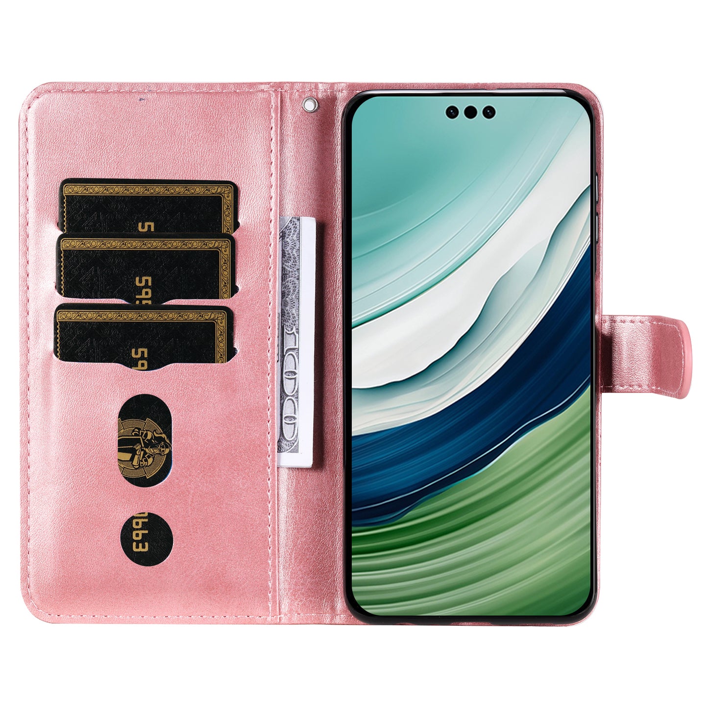 For Huawei Mate 60 Pro Case Shockproof Calf Texture Zipper Wallet Stand Smartphone Cover