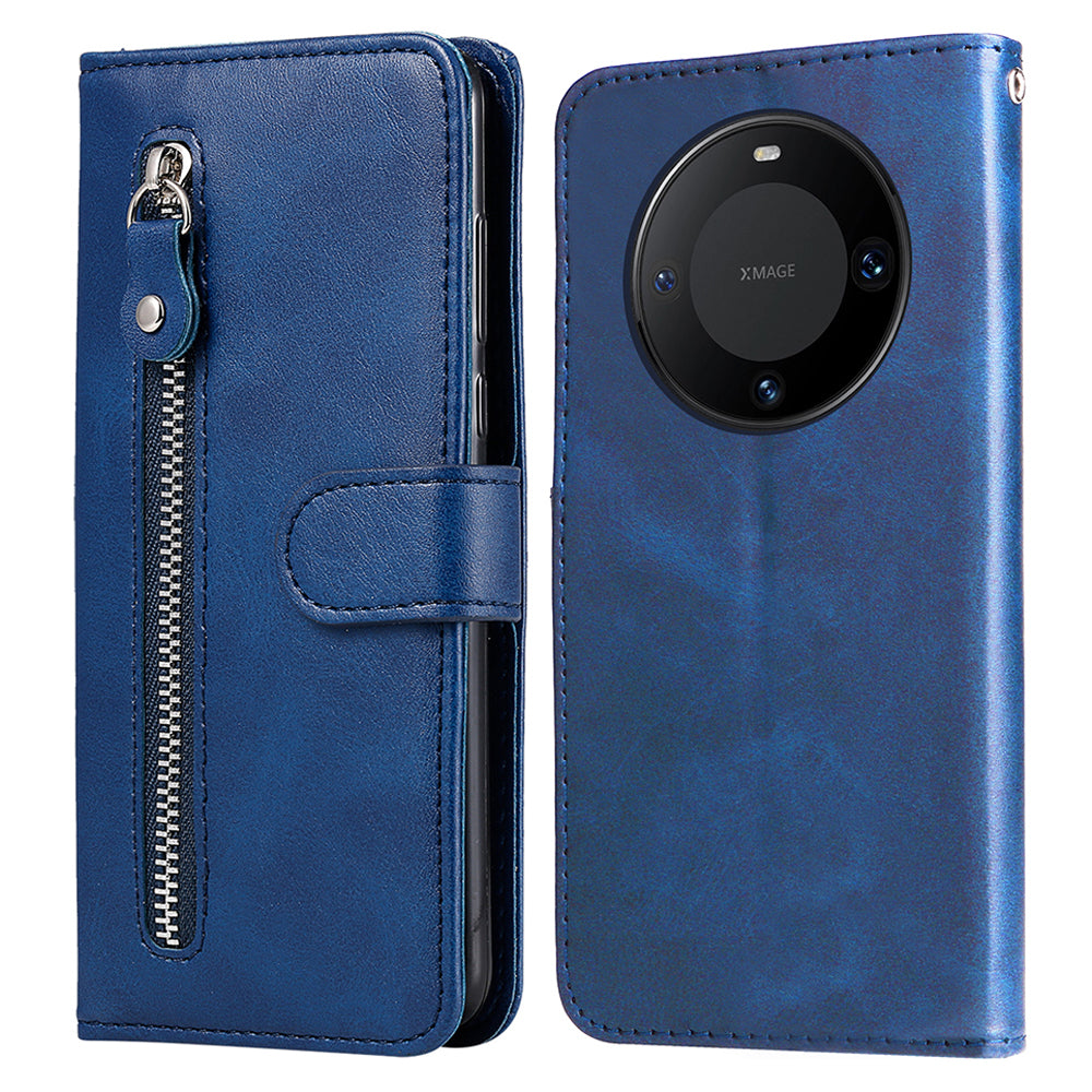 For Huawei Mate 60 Pro Case Shockproof Calf Texture Zipper Wallet Stand Smartphone Cover