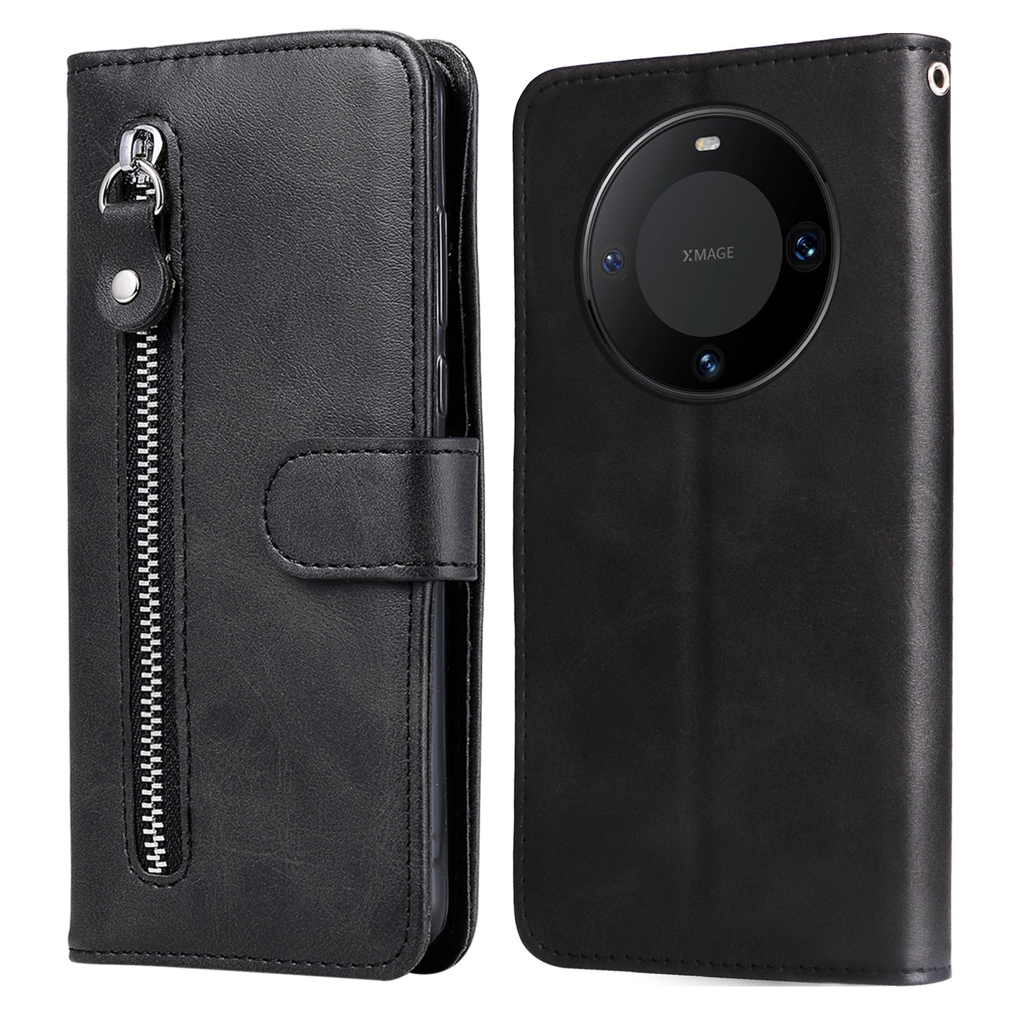 For Huawei Mate 60 Pro Case Shockproof Calf Texture Zipper Wallet Stand Smartphone Cover