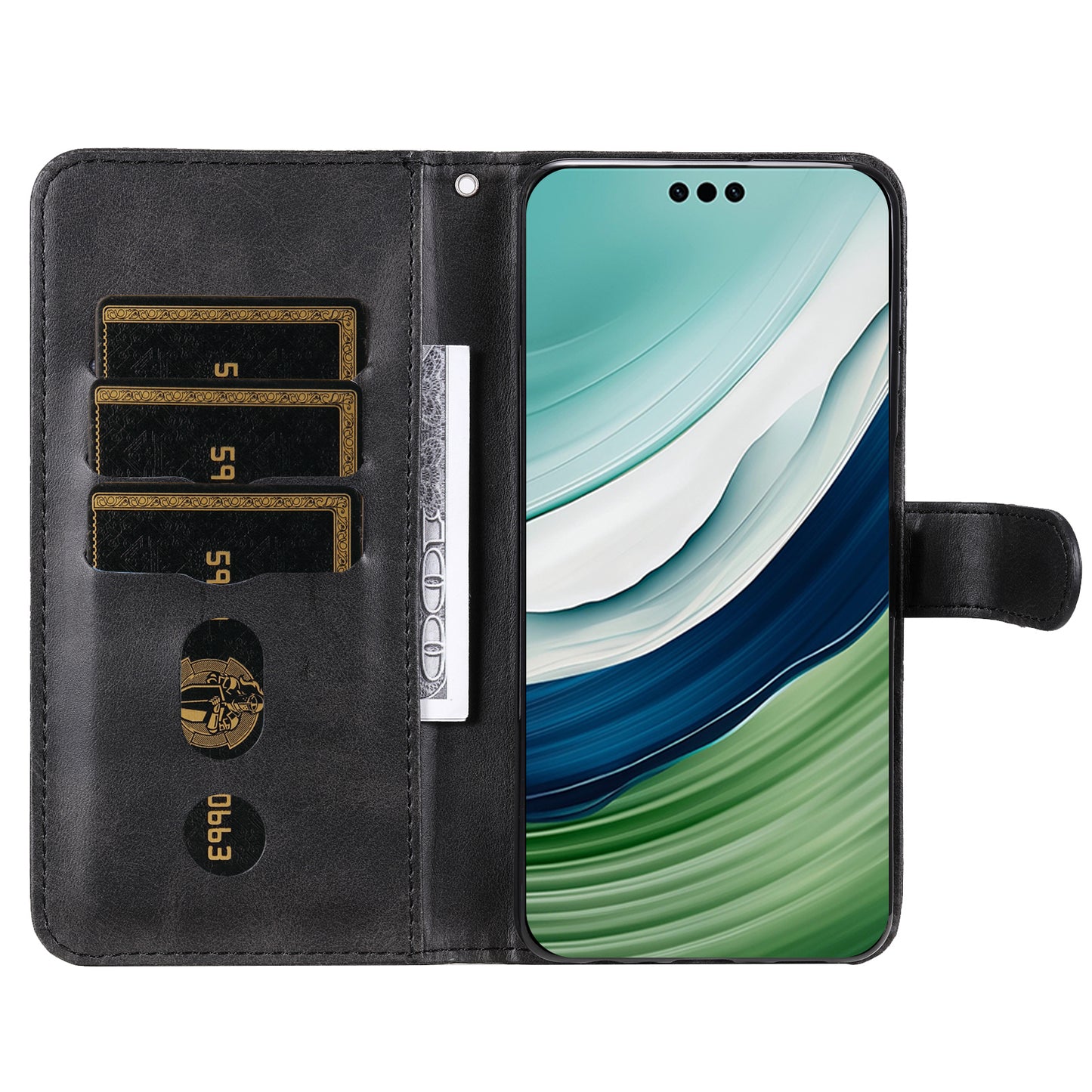For Huawei Mate 60 Pro Case Shockproof Calf Texture Zipper Wallet Stand Smartphone Cover