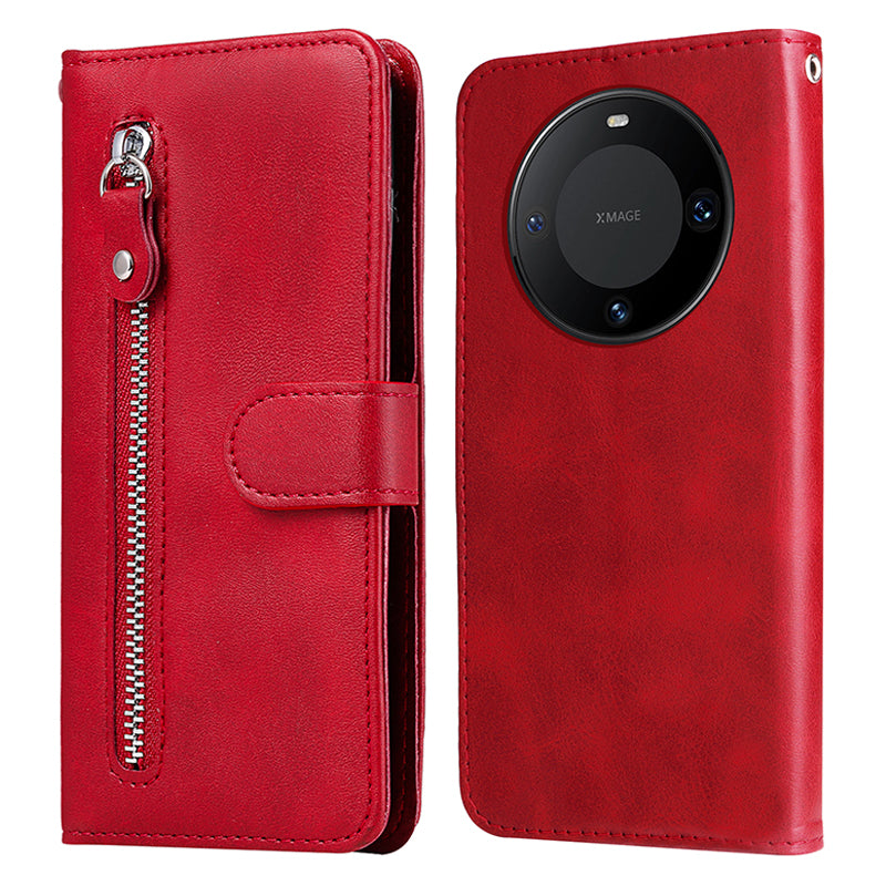 For Huawei Mate 60 Pro Case Shockproof Calf Texture Zipper Wallet Stand Smartphone Cover
