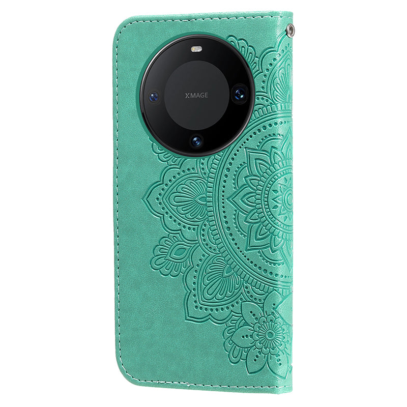 For Huawei Mate 60 Pro Case Flower Imprinted PU Leather Stand Cover Anti-drop Wallet