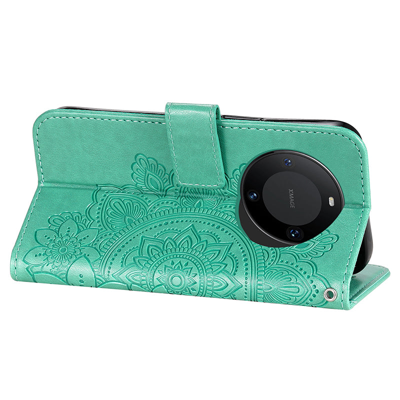 For Huawei Mate 60 Pro Case Flower Imprinted PU Leather Stand Cover Anti-drop Wallet