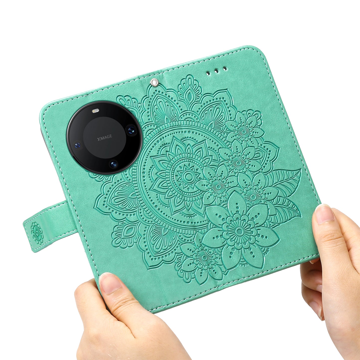 For Huawei Mate 60 Pro Case Flower Imprinted PU Leather Stand Cover Anti-drop Wallet