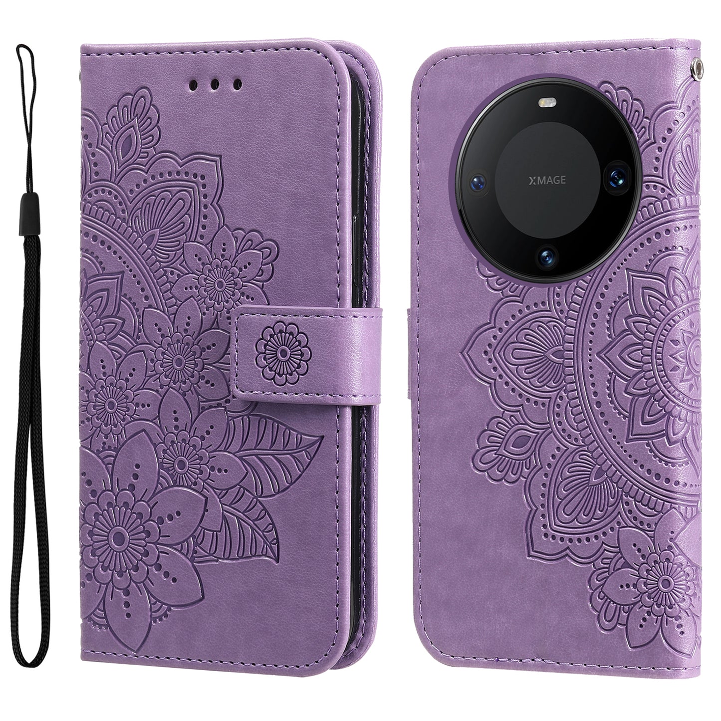 For Huawei Mate 60 Pro Case Flower Imprinted PU Leather Stand Cover Anti-drop Wallet