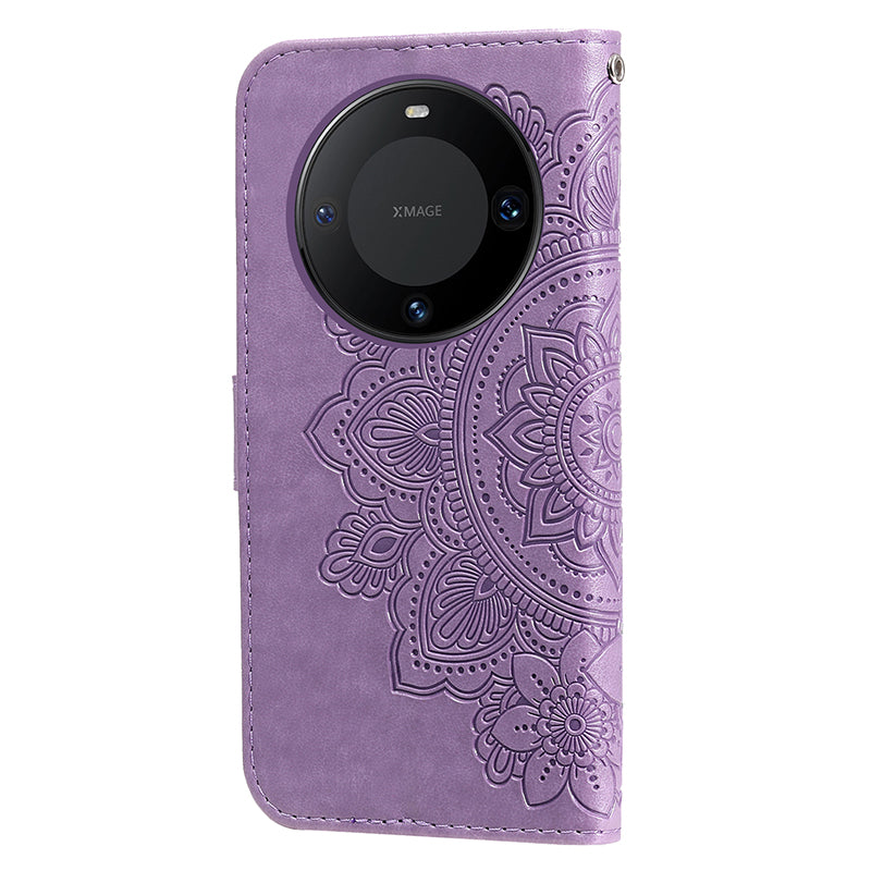 For Huawei Mate 60 Pro Case Flower Imprinted PU Leather Stand Cover Anti-drop Wallet
