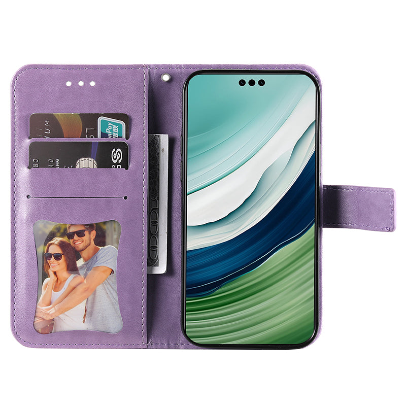 For Huawei Mate 60 Pro Case Flower Imprinted PU Leather Stand Cover Anti-drop Wallet