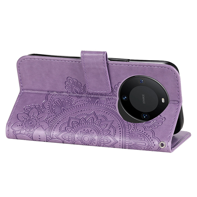For Huawei Mate 60 Pro Case Flower Imprinted PU Leather Stand Cover Anti-drop Wallet