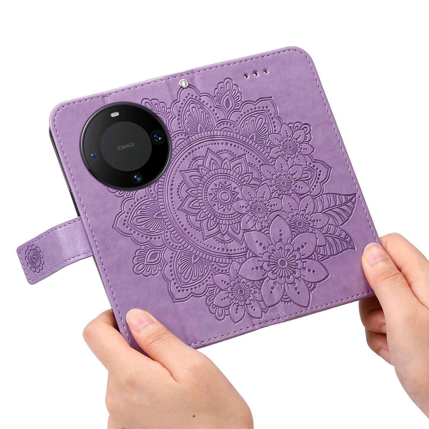 For Huawei Mate 60 Pro Case Flower Imprinted PU Leather Stand Cover Anti-drop Wallet