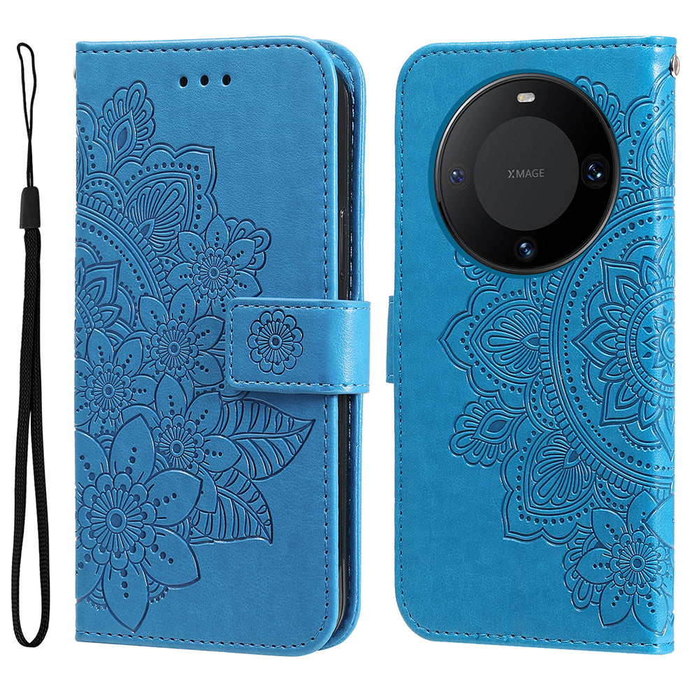 For Huawei Mate 60 Pro Case Flower Imprinted PU Leather Stand Cover Anti-drop Wallet