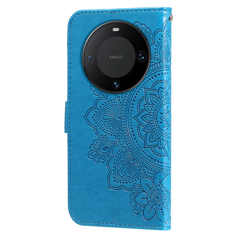 For Huawei Mate 60 Pro Case Flower Imprinted PU Leather Stand Cover Anti-drop Wallet