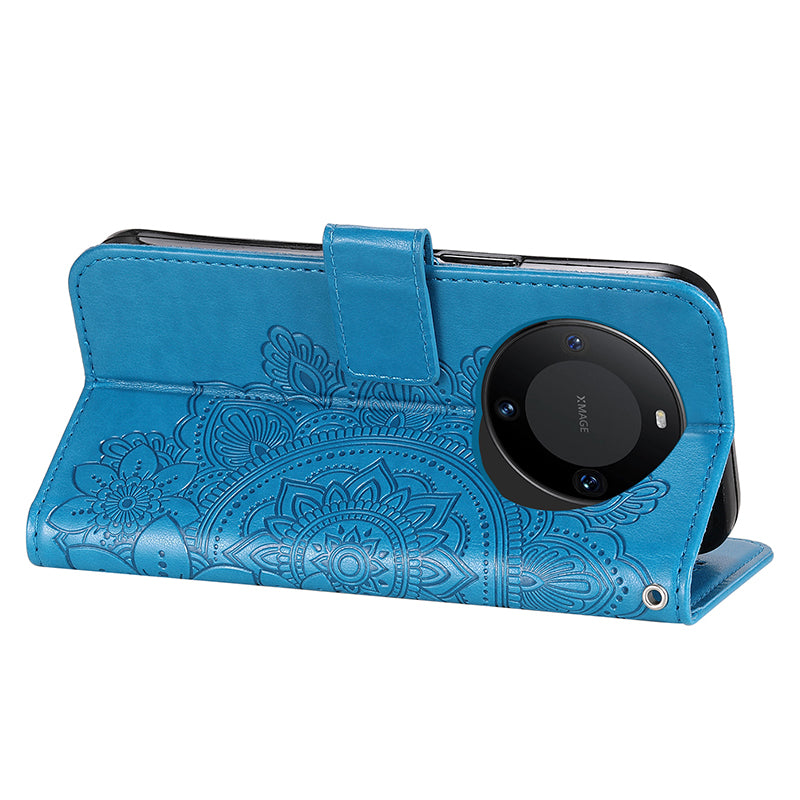 For Huawei Mate 60 Pro Case Flower Imprinted PU Leather Stand Cover Anti-drop Wallet