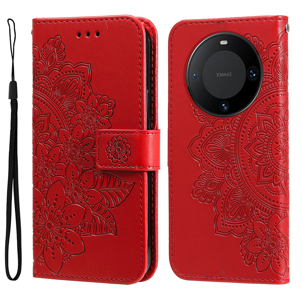 For Huawei Mate 60 Pro Case Flower Imprinted PU Leather Stand Cover Anti-drop Wallet