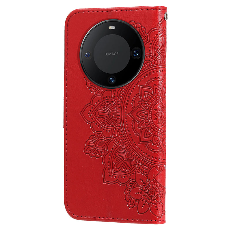 For Huawei Mate 60 Pro Case Flower Imprinted PU Leather Stand Cover Anti-drop Wallet