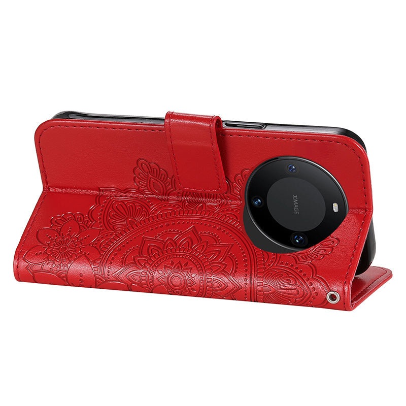 For Huawei Mate 60 Pro Case Flower Imprinted PU Leather Stand Cover Anti-drop Wallet