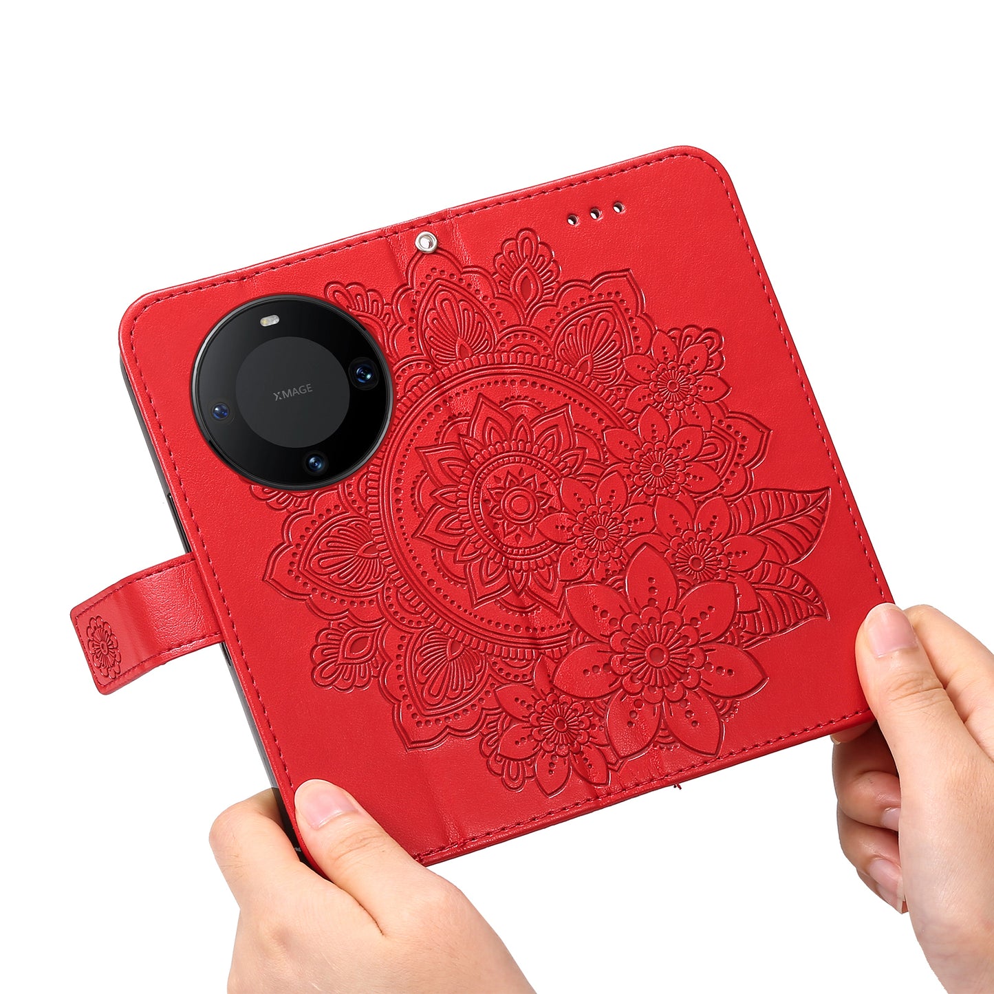 For Huawei Mate 60 Pro Case Flower Imprinted PU Leather Stand Cover Anti-drop Wallet