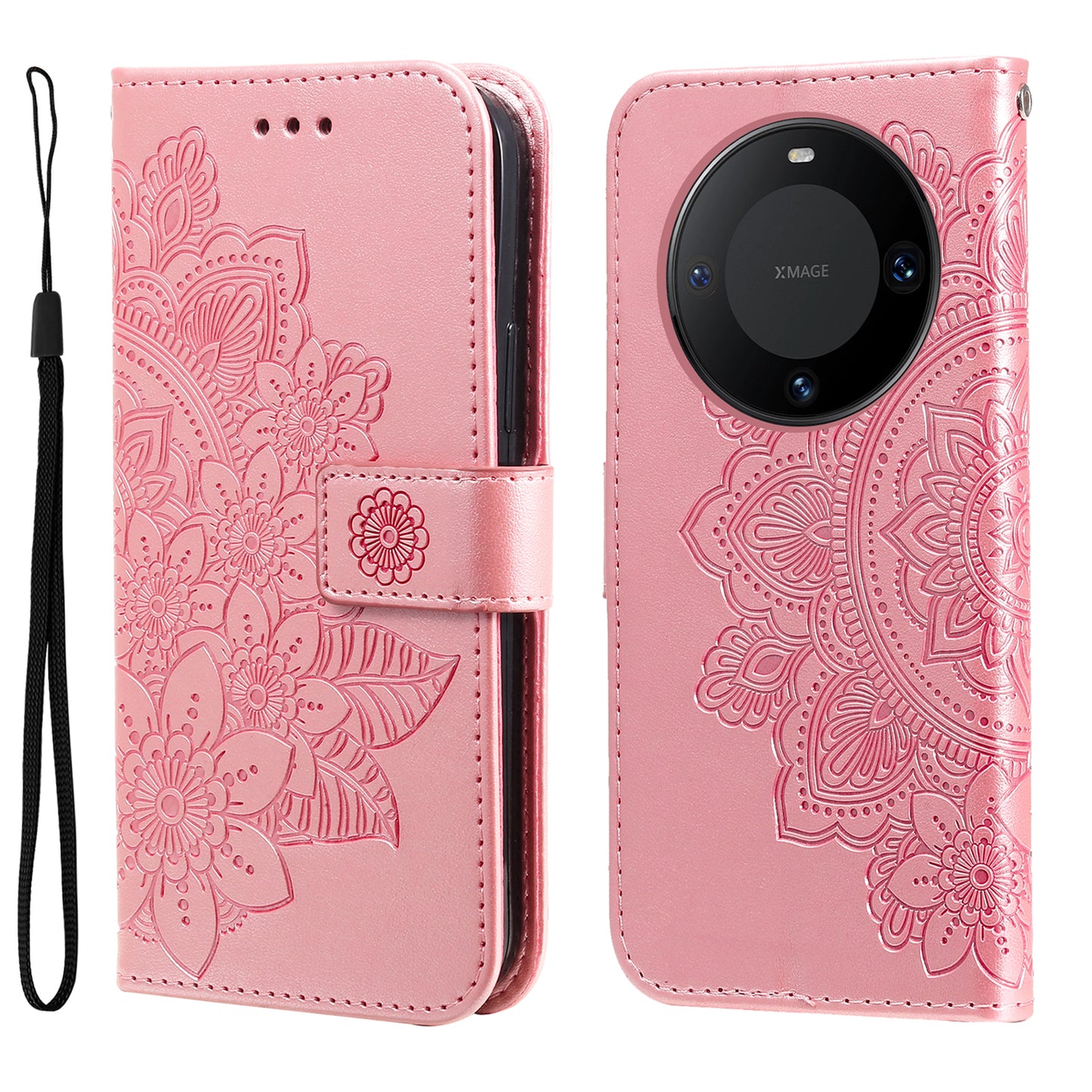 For Huawei Mate 60 Pro Case Flower Imprinted PU Leather Stand Cover Anti-drop Wallet