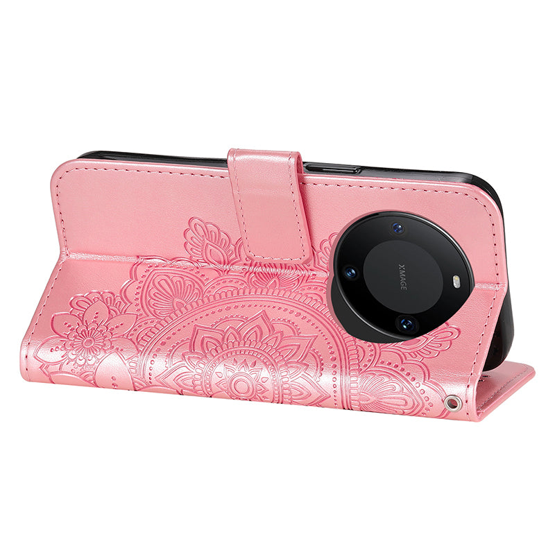 For Huawei Mate 60 Pro Case Flower Imprinted PU Leather Stand Cover Anti-drop Wallet